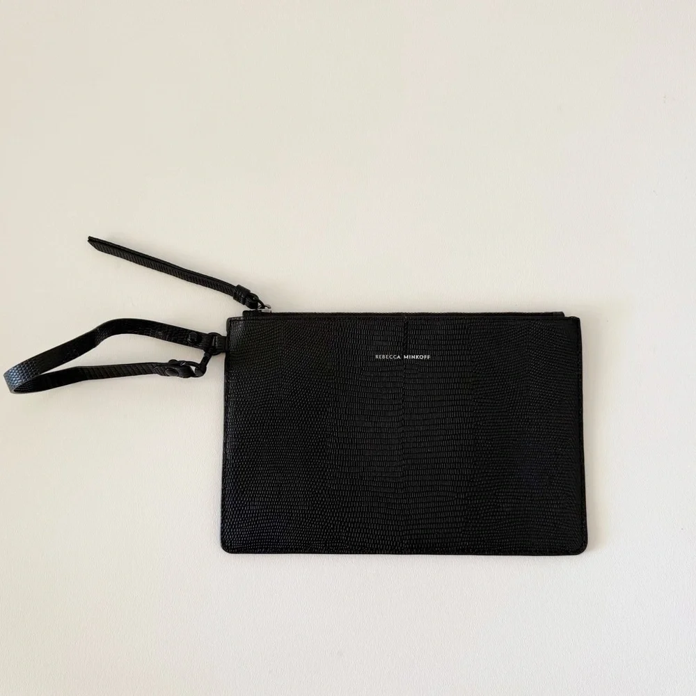 Rebecca Minkoff Wristlet Textured Leather Casual Classic Chic Minimal Black